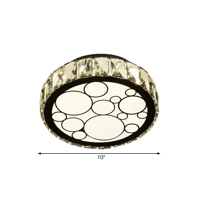 Modern Round Ceiling Light Fixture Hand-Cut Crystal LED Parlor Flush Mount with Bubble Pattern in Chrome, 10"/19" Wide
