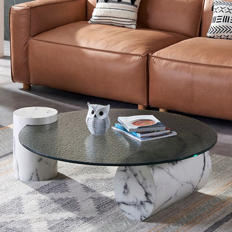 1 Single Modern Glass/marble Coffee Table Round Cocktail Table