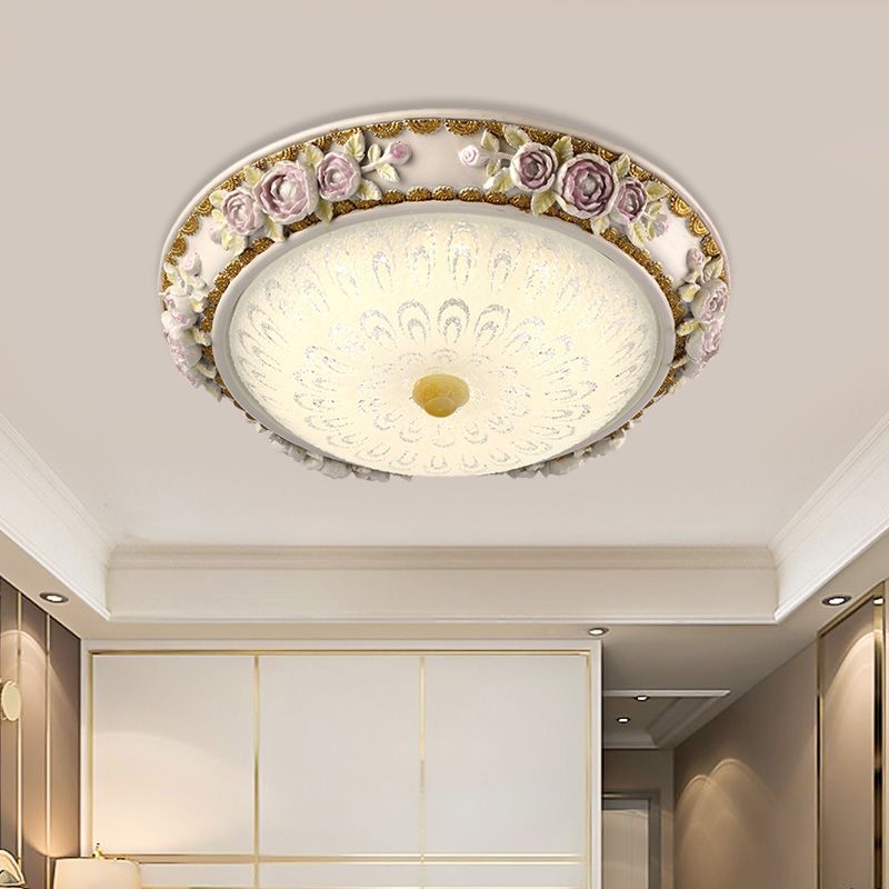 12"/16" W LED Sunflower/Rose Flush Light Country Style Korea White Resin Flush Mounted Lamp with Seeded Glass Shade