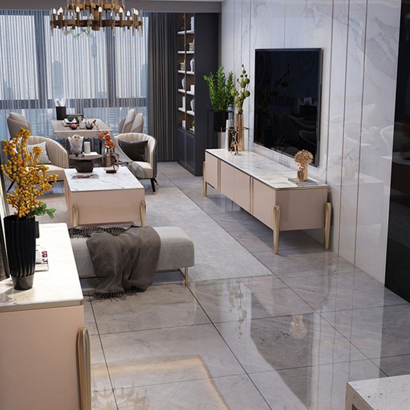 Glass Enclosed Storage TV Stand Luxury Rectangle TV Cabinet with Doors