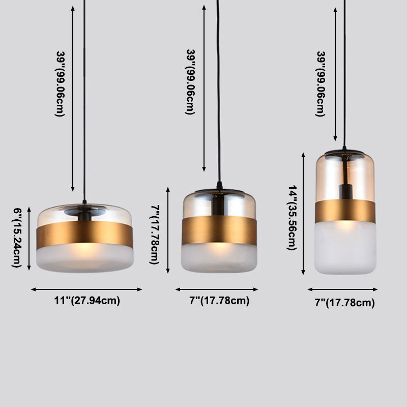 Gouden cilindrisch hangend plafondlicht minimalistisch stijl glazen plafond hanglampje