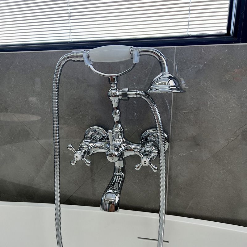 Gold and Silver Claw Foot Tub Faucet Wall Mounted 2-Handle Tub Filler with Handheld Shower