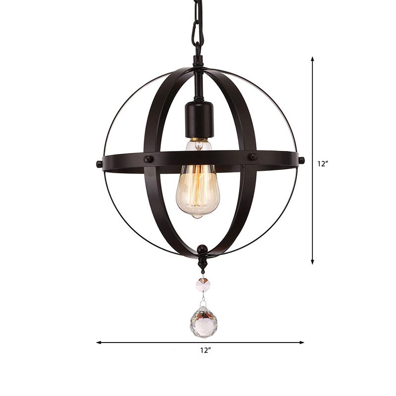 Vintage Globe Hanging Deckenleuchte 1 Lichtmetall -Anhänger Beleuchtung in Schwarz für Esszimmer