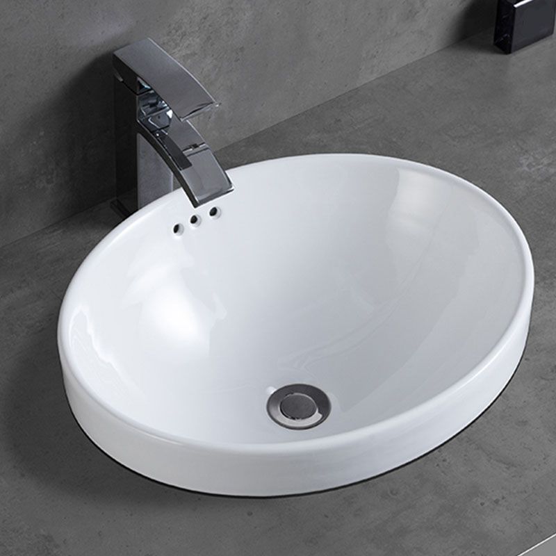 Contemporary Bathroom Sink with Overflow Porcelain Round Vessel Bathroom Sink Only
