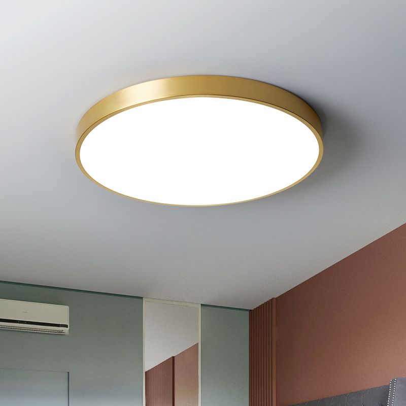 Modern Style Circle Flush Ceiling Light Fixtures 1-Light Acrylic Flush Mount Lamp in Brass