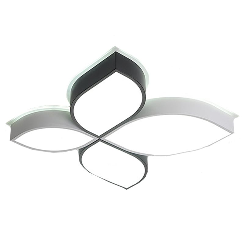 18"/23.5" Wide Bedroom LED Flush Mount Minimalist Acrylic Shaded Black and White Leaf Ceiling Light Fixture, White Light