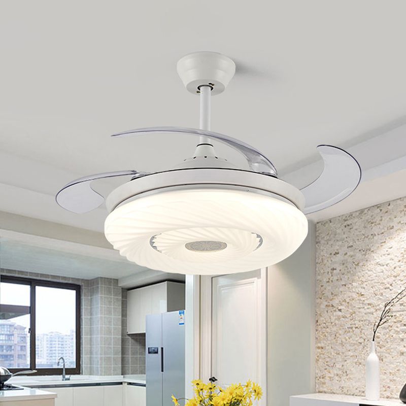 42 "W White Circle Hanging ventilador de ventilador de metal moderno Led de comedor semi iluminación con 4 cuchillas, control remoto/pared/conversión de frecuencia y control remoto