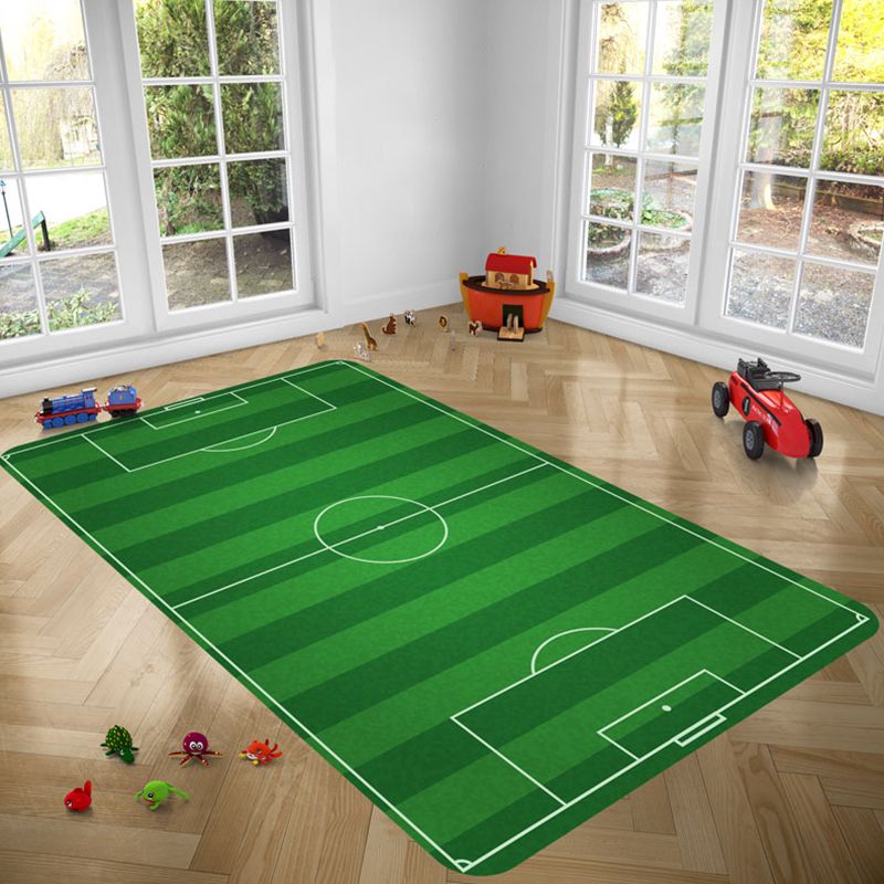 Green Modern Carpet Polyester Football Field Pattern Rug Anti-Slip Easy Care Rug for Drawing Room