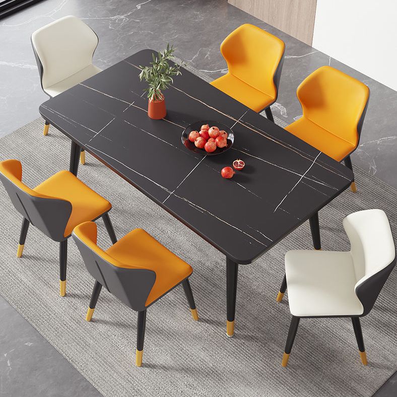 Rectangular Sintered Stone Dining Table Modern 4 Legs Furniture in Matte Finish
