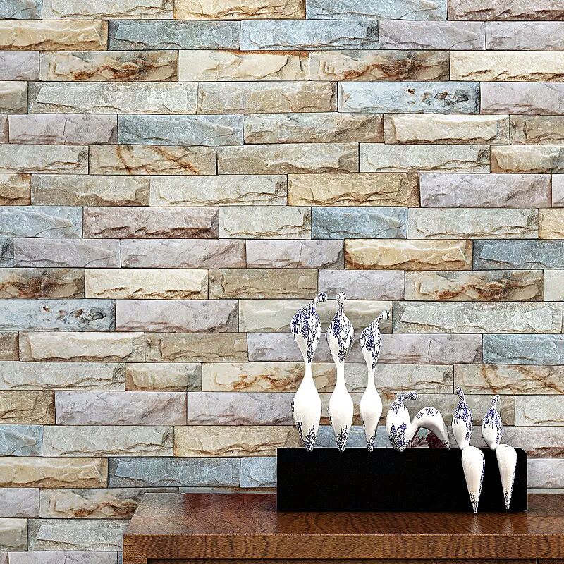 Fake Embossed Brick Wallpaper Steampunk Washable Living Room Wall Decor, 57.1-sq ft