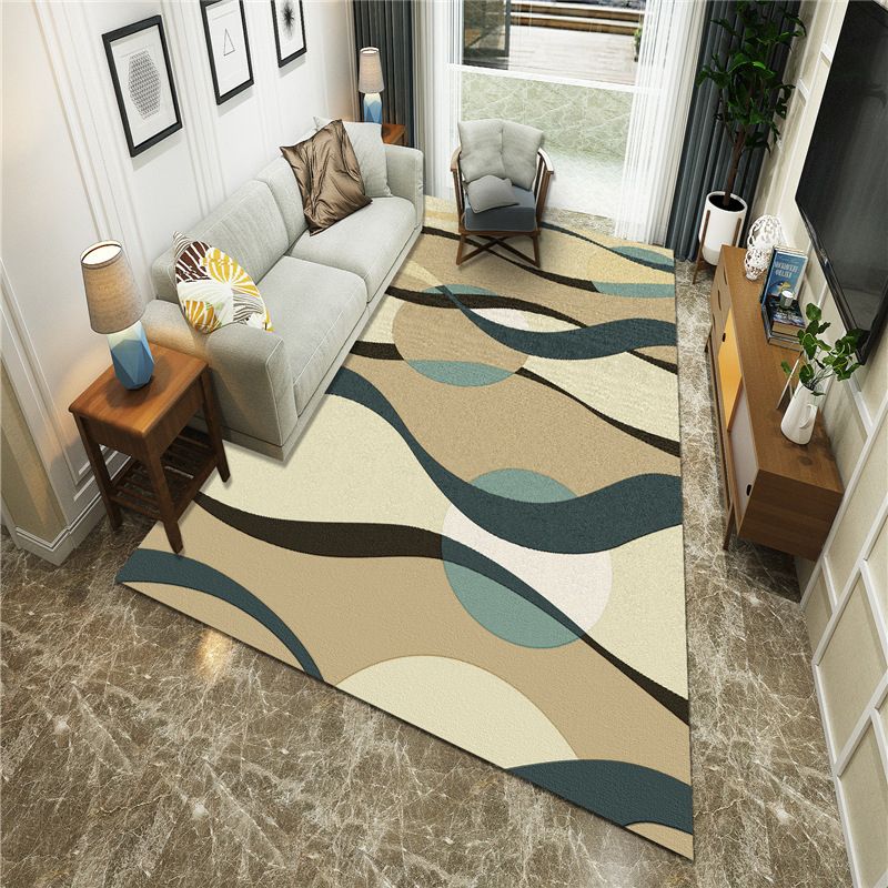 Künstlerischer mehrfarbiger moderner Teppich aus Synthetik, geometrischer Blockteppich, schmutzabweisend, rutschfeste Rückseite, maschinenwaschbarer Teppich zur Dekoration