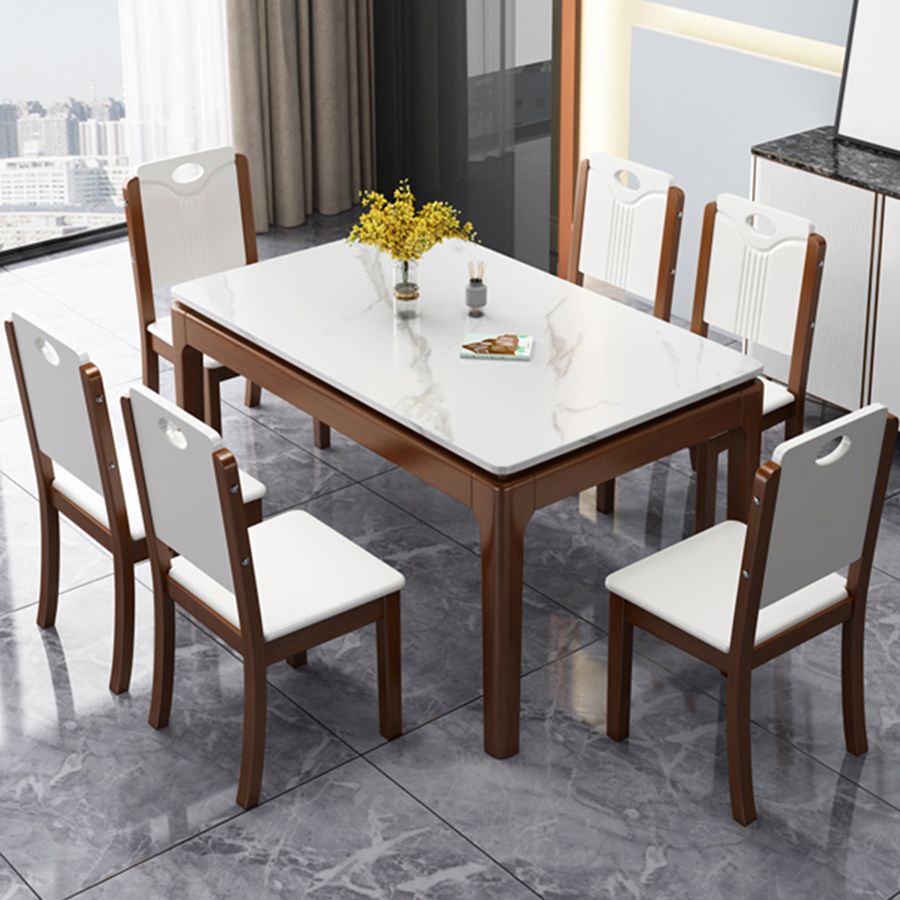 Stone Dining Room Collection Midcentury Style Rectangle 4 Legs Dining Table for Home
