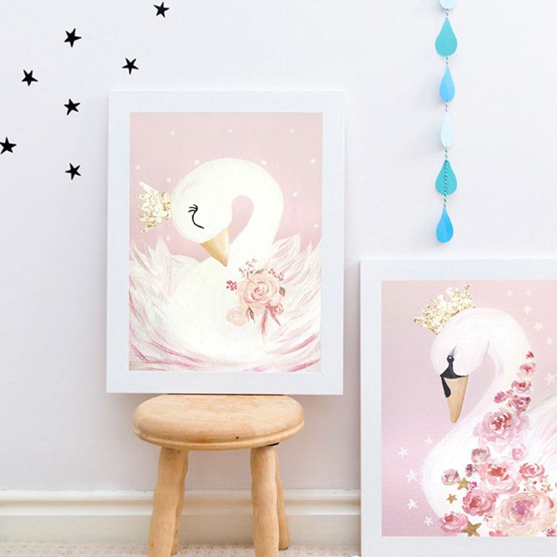 Crown Swan and Bloom Wall Art Decor Living Room Wild Animal Canvas Print in Pink