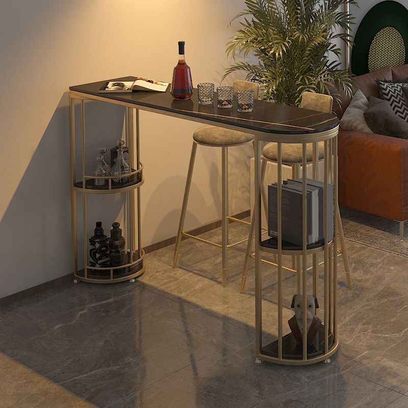 Indoor Oval Pub Dining Set 1/2/3 Pieces Stone and Metal Pub Set with Storage