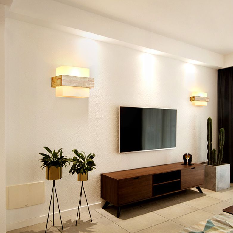 Gamique en bois de style minimalisme contemporain Éclairage d'éclairage de nuance en verre blanc givré pour chambre à coucher