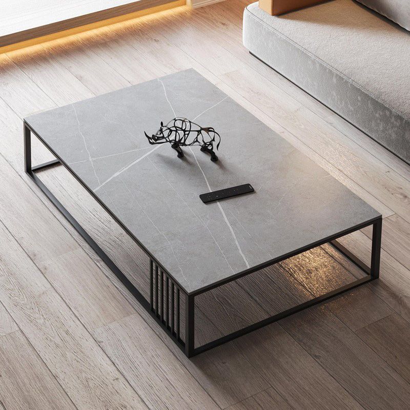 Modern Slate/steel Rectangle Coffee Table 1 Single Cocktail Table for Living Room