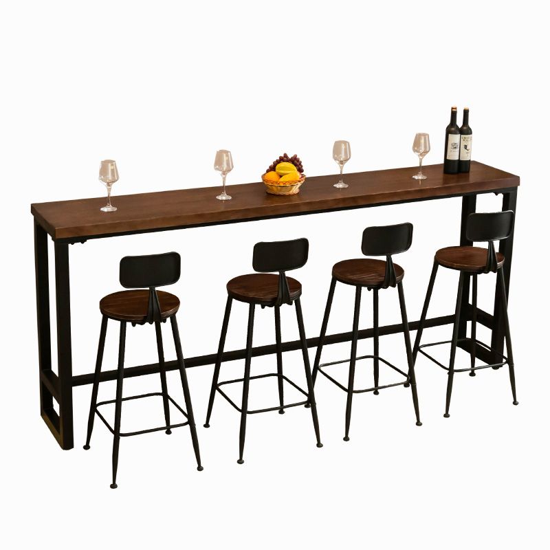 Modern Rectangle Solid Wood Bar Table Set 1/5/9 Pieces Counter Table with Black Stools