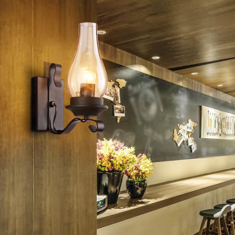 Glass Geometric Shade Wall Lighting Industrial Style 1 Light Wall Mounted Light Fixture in Black