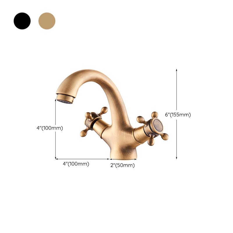 Glam Vanity Sink Faucet Brass Cross Handles Low Arc Bathroom Sink Faucet