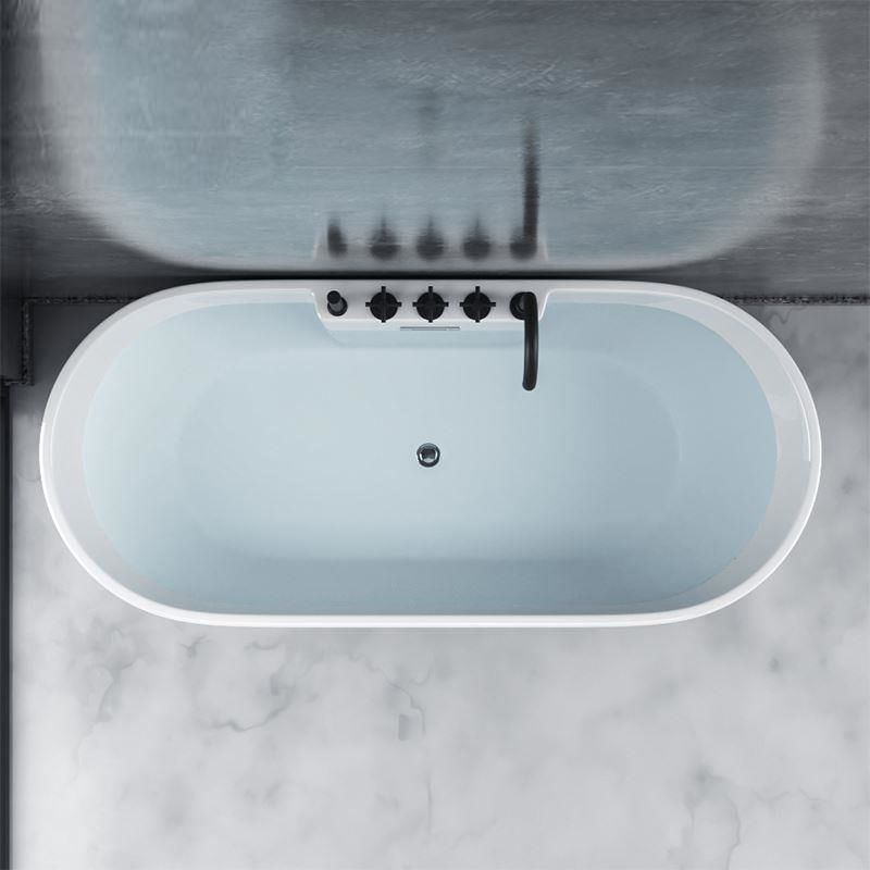White Stand Alone Bath Modern Oval Soaking Acrylic Back to Wall Bathtub