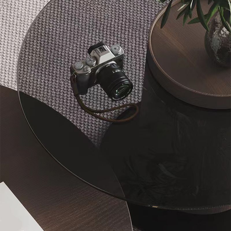 11"H Contemporary Coffee Table Round Coffee Cocktail Table with Drawer