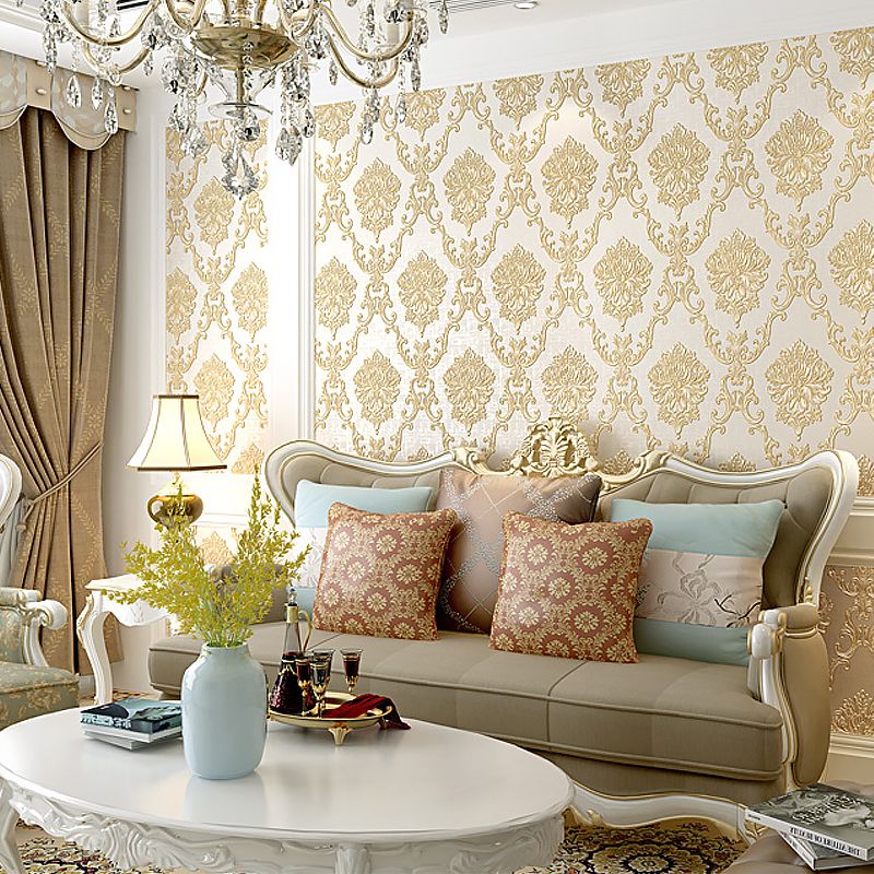 Luxury Flower Wallpaper Light-Color Jacquard Wall Covering for Living Room, Unpasted