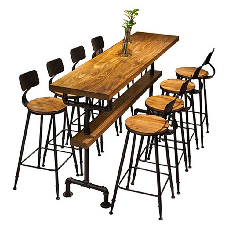 Industrial Rectangle Bar Height Table Solid Wood Trestle Counter Height Table