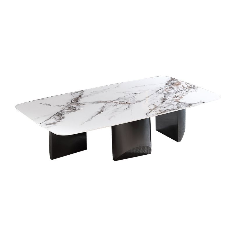 Glam White Coffee Table with 3 Black Steel Legs and Stone Top