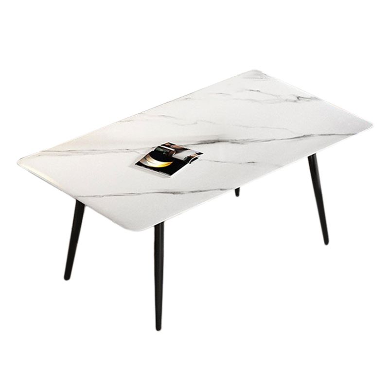 Sintered Stone White Dining Table Simplicity 4 Legs Table for Dining Room