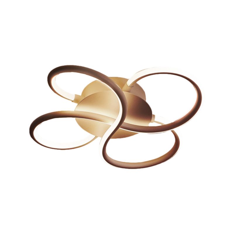 Coffee LED Floral Flush Mount Fixture Simplicity Metallic Ceiling Light for Sleeping Room