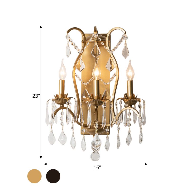 Luminaire mural candélabre contemporain Iron 3 lumières Black / Brass Sconce Light with Crystal Drop
