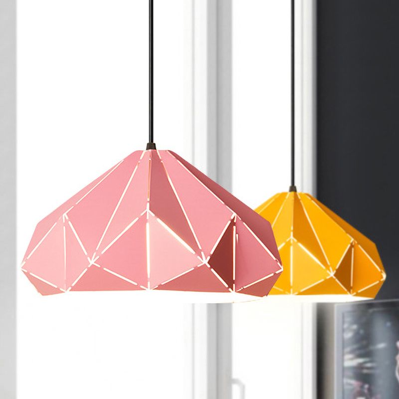 Origami Metal Hanging Pendant Light Contemporary 1 Light Blue/Pink/Yellow Ceiling Light