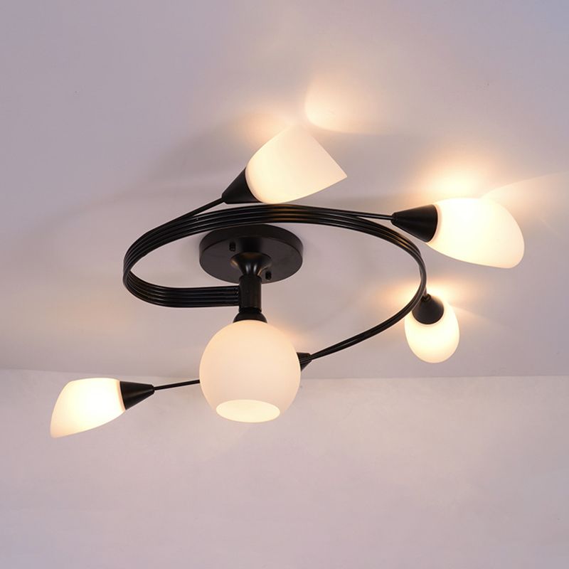 Twirled Glass Semi Flush Mount Black Traditional Multi Lights Ceiling Light for Living Room