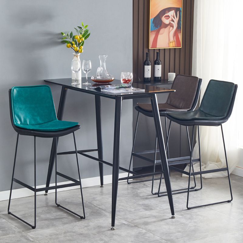 Modern Upholstered Low Back Armless Bar Stools with Metal Base