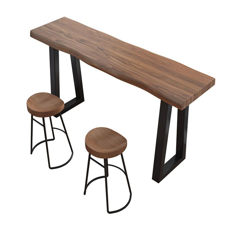 Table de la barre de pin brun industriel Rectangle Table du bistrot de piédestal double noir (unique table)