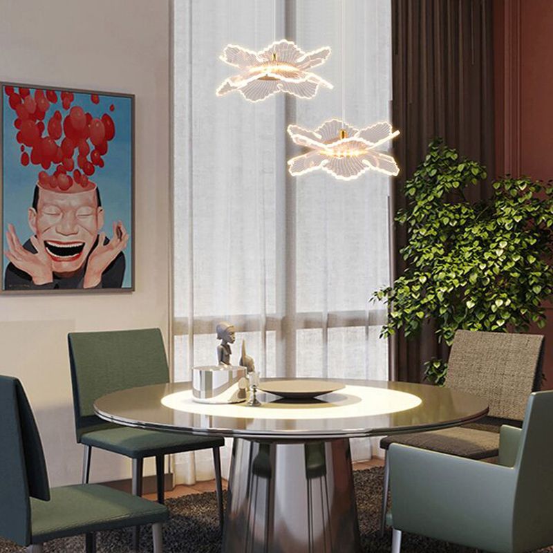 Acrylic Floral Pendant Lighting Modern LED Gold Hanging Lamp for Dining Room