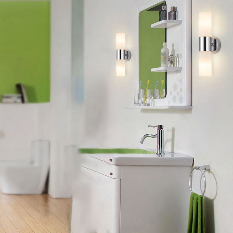 Cylinder Shape Vanity Lamp Modern Style Metal 2 Lights Bath Light in Sliver