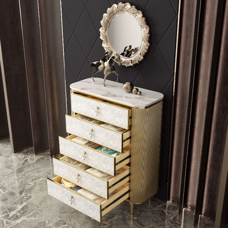 Glam Vertical Vertical Stone Storage Wood Dresser with 3/4/5 Drawers for Bedroom