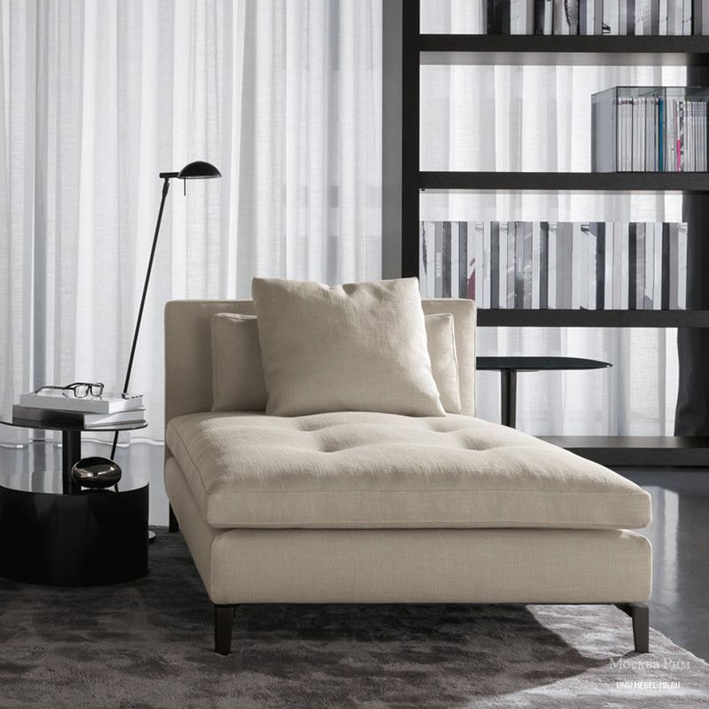 Living Room Chaise Square Arms Modern Chaise Lounge with Cotton Upholster