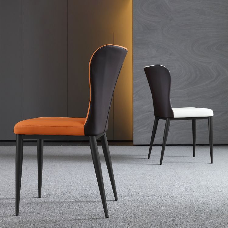 Sillas laterales de comedor con respaldo sólido contemporáneo Silla auxiliar de comedor de cuero para cocina