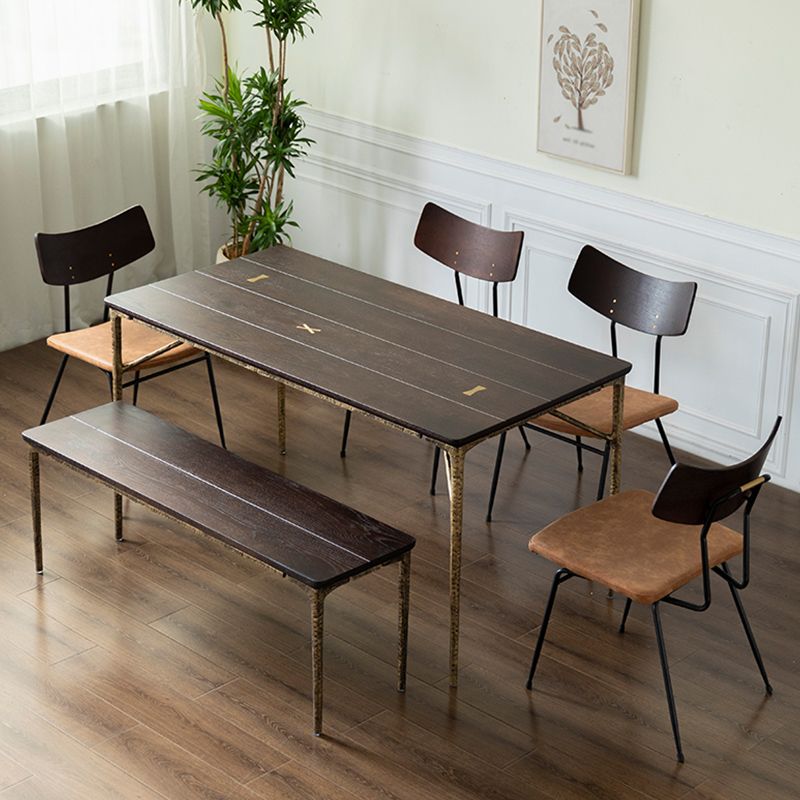 Luxury Oak Wood Table for Restaurant Rectangle Dining Table with Metal 4 Legs