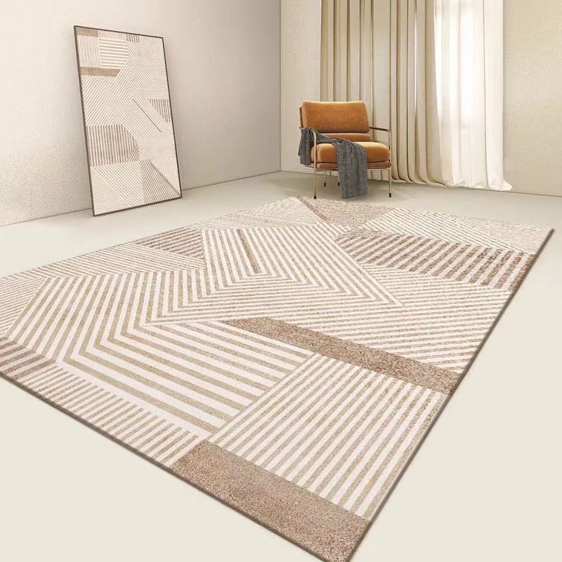 Beige Modern Rug Polyester Stripe Rug Stain Resistant Rug for Drawing Room