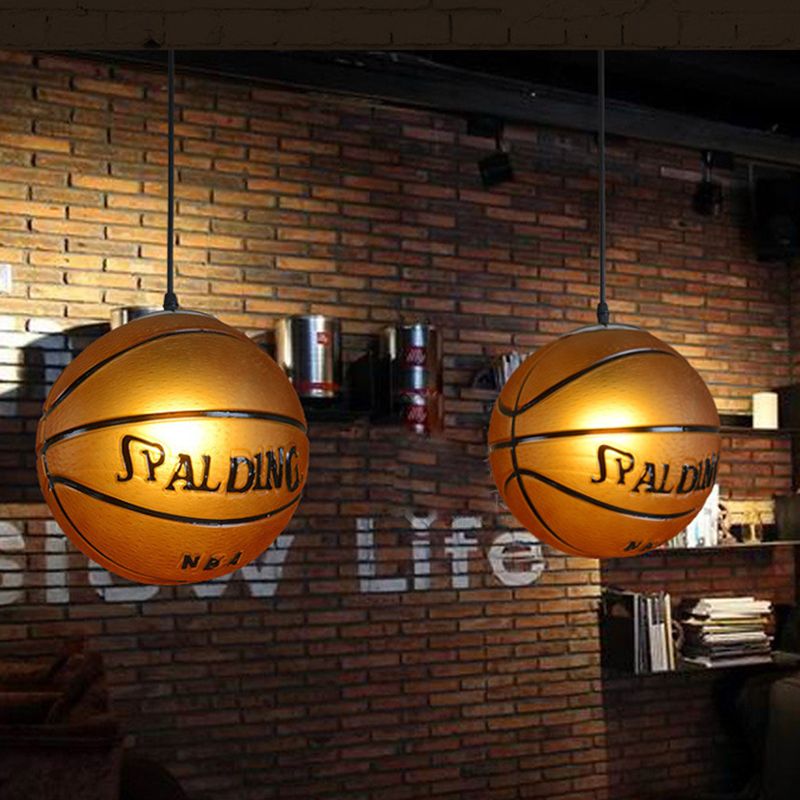 Creative Glass Basketball Shaped Suspended Light with Nets Single Light Decorative Arts Hanging Light for Bar