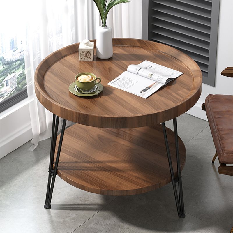 Open Shelf Tray Top Coffee Table Wood Round Coffee Table Minimalist
