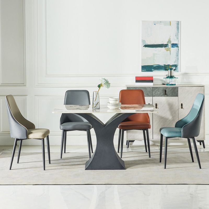 Contemporary Style Metal Chair Set Kitchen Solid Back Side Chairs (Set of 4)