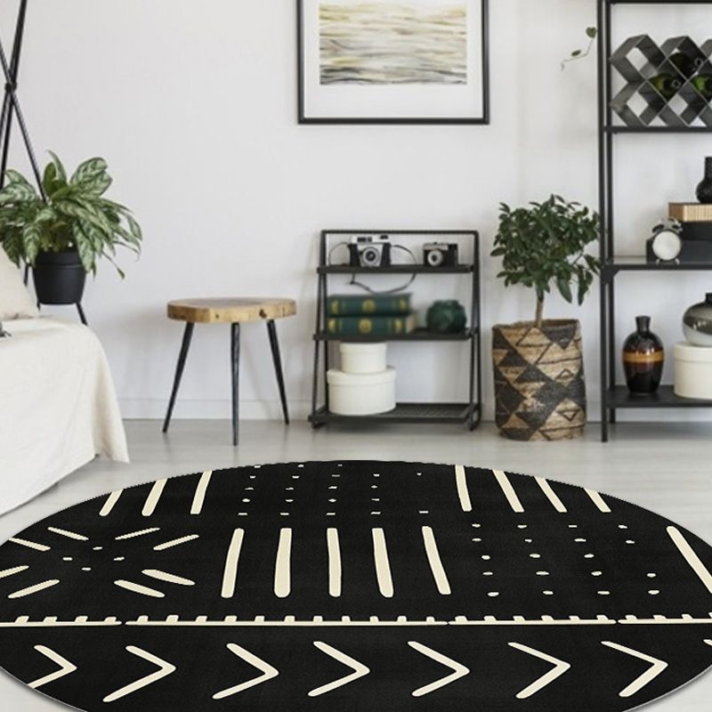 Modernist Geometric Pattern Rug with Stripe Black and Yellow Polyester Rug Non-Slip Backing Washable Pet Friendly Carpet for Bedroom