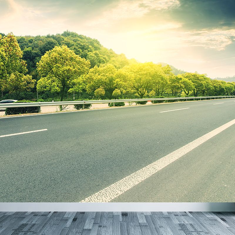 Straight Road Mural Wallpaper Pastel Color Contemporary Wall Covering for Living Room