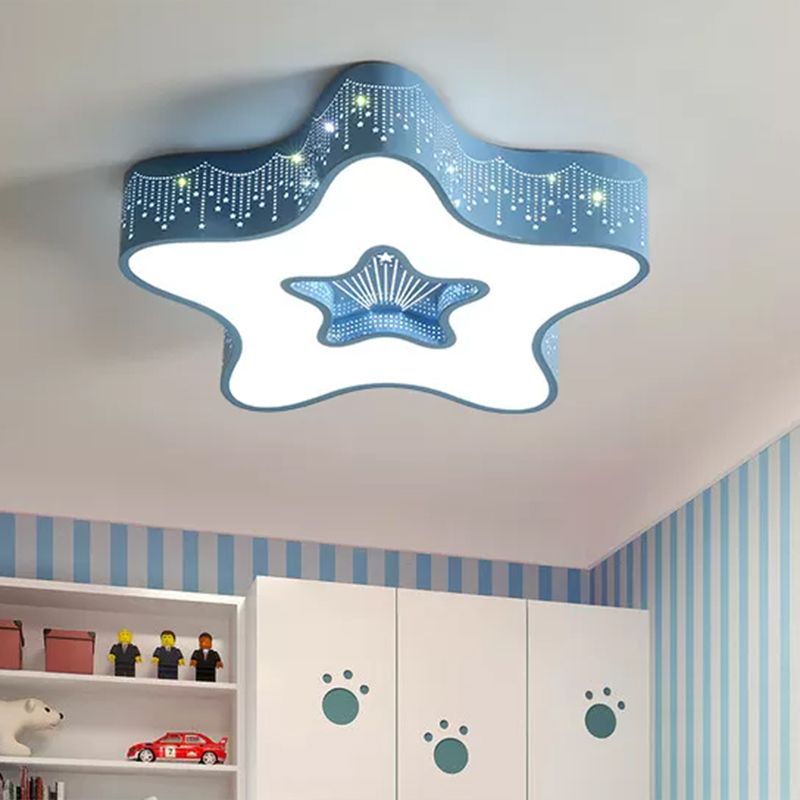Lampada da soffitto a LED moderna Macaron Loft a forma di stella cava in metallo acrilico per camera da letto per bambini