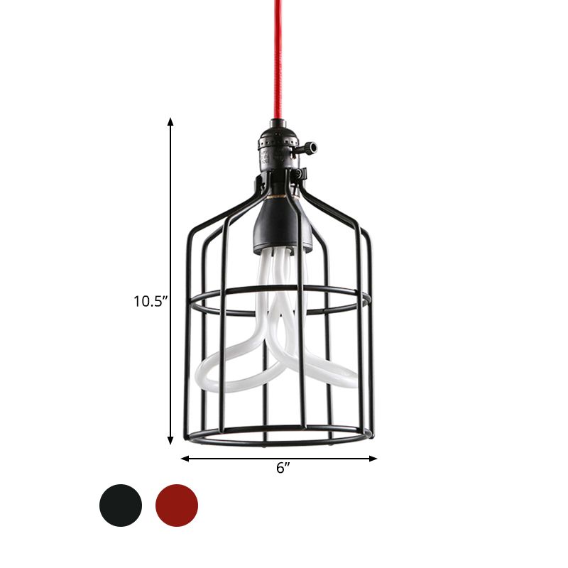 Red/Black 1 Head Pendant Lamp Industrial Iron Birdcage Suspended Lighting Fixture for Restaurant