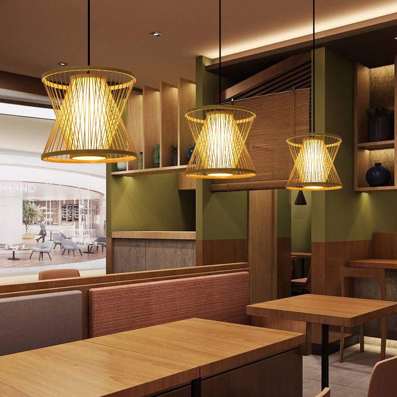 Natural Birdcage Pendant Light 1 Light Japanese Down Lighting for Home-stay